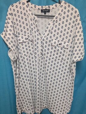 Lily Morgan White Tunic with Navy Geometric Print